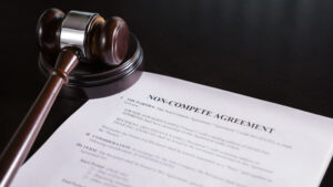 A non-compete agreement with a judges gavel